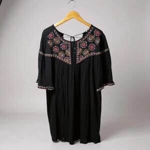 Francesca’s Miami Boho Short Flutter Sleeve Embroidered Mini Tunic Dress Large